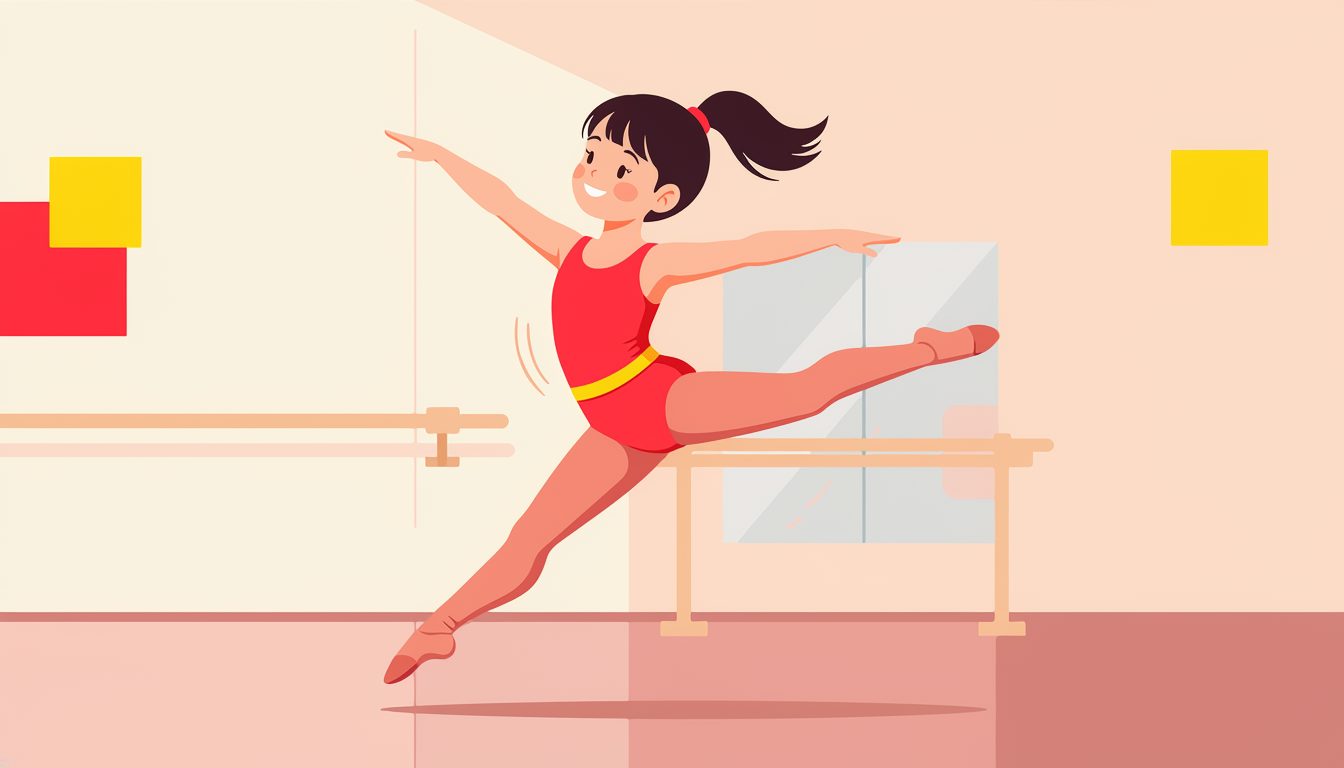 腕を大きく伸ばしてジャズダンスのジャンプをする女の子のイラスト