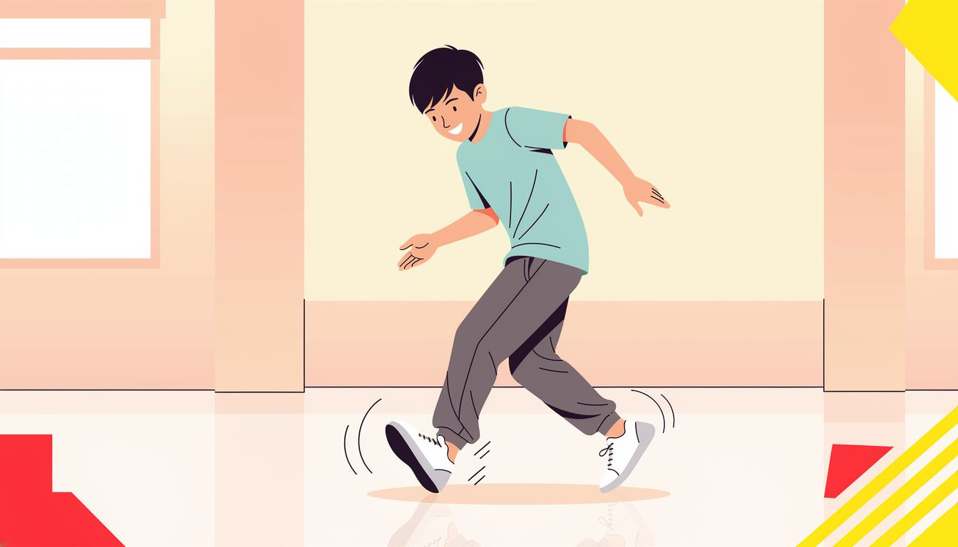 細かいステップでハウスを踊る男の子のイラスト