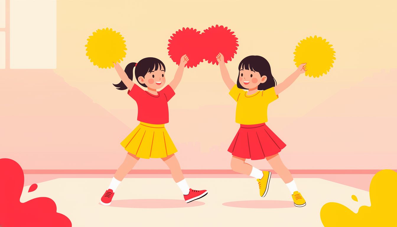 ポンポンを持ってチアダンスを踊る女の子たちのイラスト
